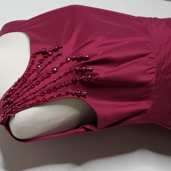 Tahari ASL Berry Red Taffeta Sheath Cocktail Dress Beaded Celeb Style Designer - Picture 8 of 12